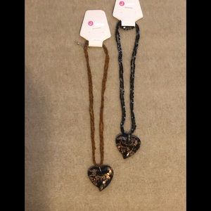 Hand-Blown Amber Colored Glass Heart Pendants